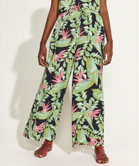 Calca-Feminina-DVF-Pantalona-Cintura-Alta-Estampada-de-Folhagem-Preta-9954214-Preto_1