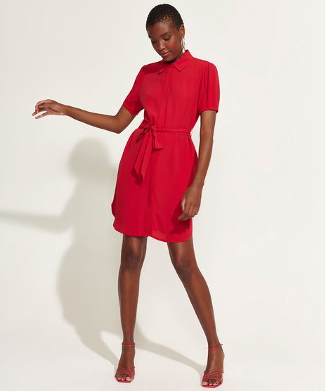 Vestido-Chemise-Feminino-DVF-Curto-com-Faixa-para-Amarrar-Manga-Bufante-Vermelho-9954209-Vermelho_1
