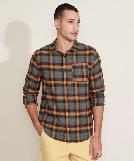 Camisa-Masculina-Estampado-Xadrez-com-Bolso-Manga-Longa-Multicor-9807931-Multicor_1
