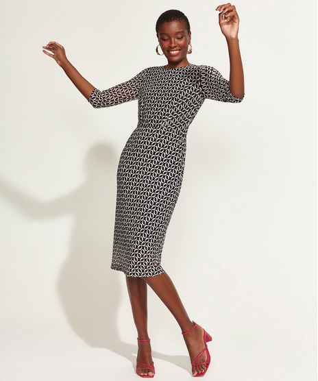 Vestido-Feminino-DVF-Midi-Estampado-de-Elos-Manga-3-4-Preto-9954184-Preto_1