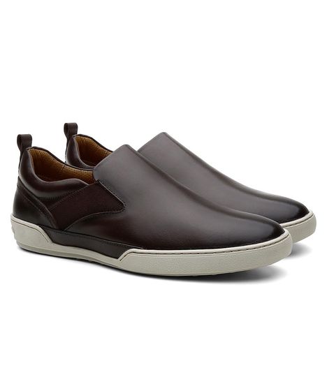 slip on masculino couro marrom
