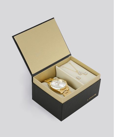 Kit-de-Relogio-Analogico-Lince-Feminino---Colar---Brinco---LRG4342L-KB42S2KX-Dourado-8783142-Dourado_1