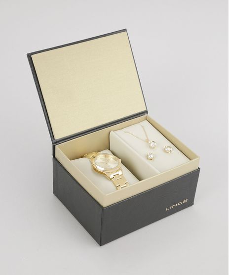 Kit-de-Relogio-Analogico-Lince-Feminino---Colar---Brinco---LRG4289L-K115C2KX-Dourado-8783225-Dourado_1