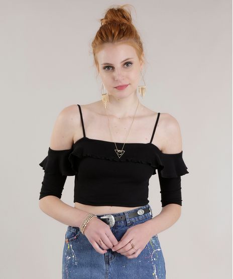 Blusa-Cropped-Ombro-a-Ombro-com-Babados-Preta-8754597-Preto_1