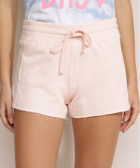 Short-de-Moletom-Feminino-Cintura-Alta-com-Bolsos-Rosa-Claro-9950161-Rosa_Claro_1