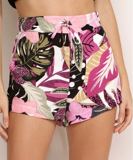 Short-Feminino-Estampado-Folhagem-Cintura-Alta-com-Elastico-Rosa-9959749-Rosa_1