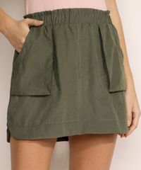 Saia-Feminina-Curta-com-Bolsos-e-Elastico-Verde-Militar-9972550-Verde_Militar_1