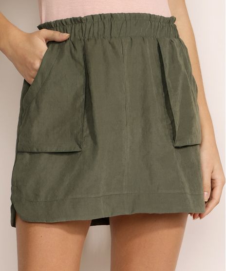 Saia-Feminina-Curta-com-Bolsos-e-Elastico-Verde-Militar-9972550-Verde_Militar_1