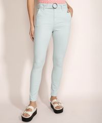 Calca-Feminina-de-Sarja-Super-Skinny-Cintura-Media-com-Cinto-Verde-Claro-9964561-Verde_Claro_1