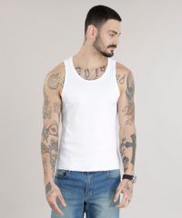 Regata Branca Canelada Masculina Frente Regata Branca Canelada Masculina Frente