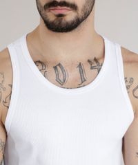 Regata Branca Canelada Masculina Detalhe Frontal Regata Branca Canelada Masculina Detalhe Frontal