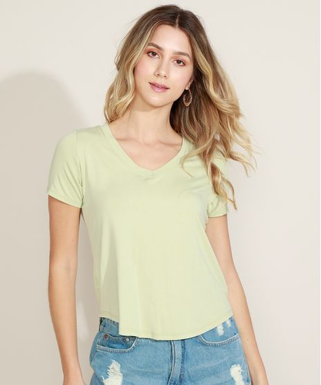 Blusa-Feminina-Basica-Manga-Curta-Decote-V-Verde-Claro-9551021-Verde_Claro_1_1