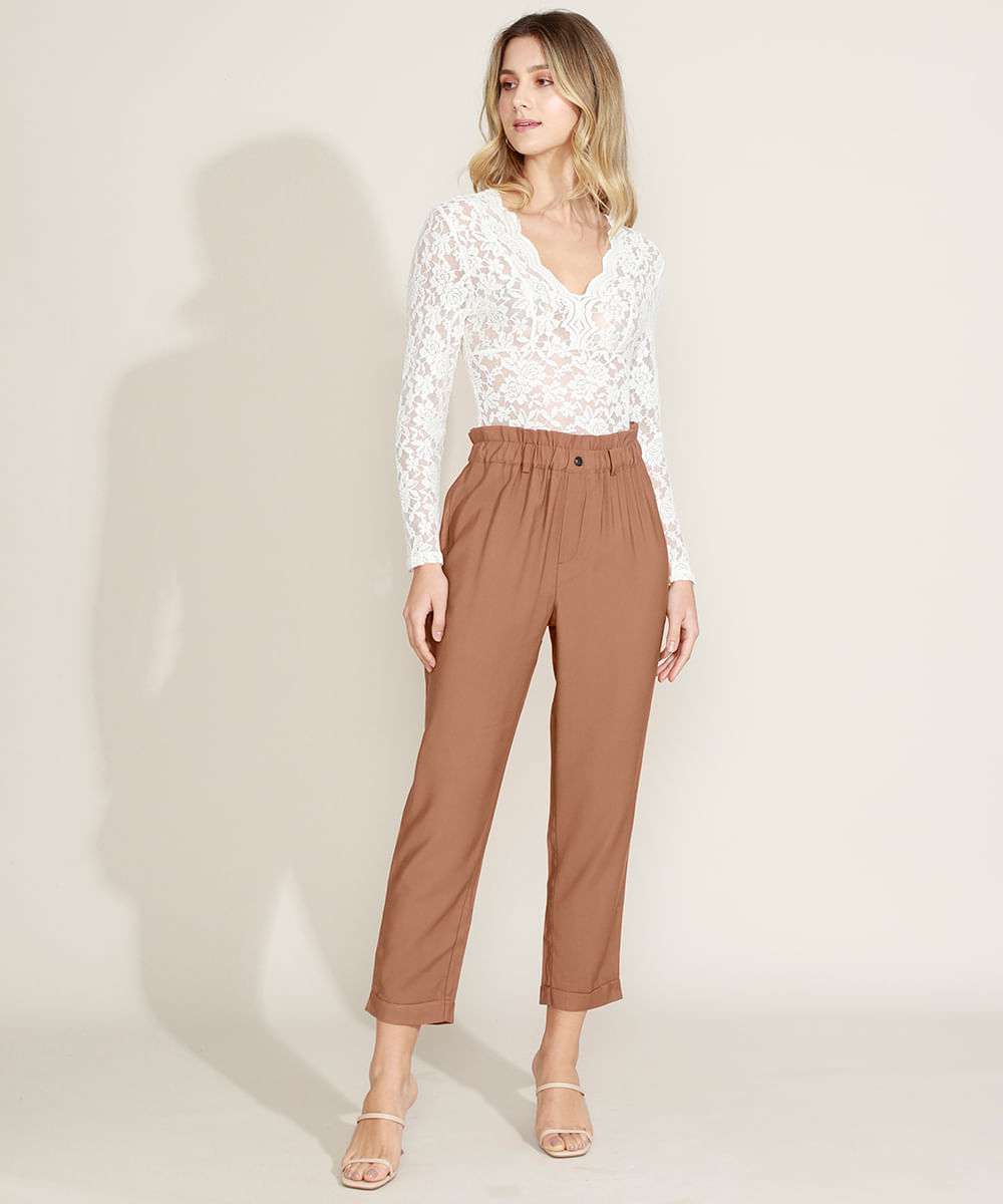 calça marrom feminina cintura alta