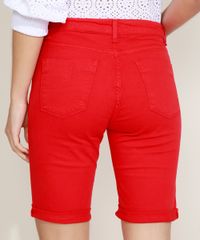 Bermuda-de-Sarja-Feminina-Ciclista-Cintura-Media-Barra-Dobrada-Vermelha-9968127-Vermelho_2
