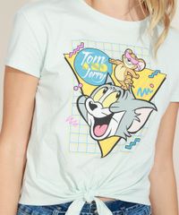 Blusa-Feminina-Tom-e-Jerry-com-No-Manga-Curta-Decote-Redondo-Verde-Claro-9967452-Verde_Claro_2