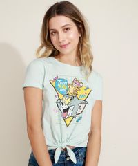 Blusa-Feminina-Tom-e-Jerry-com-No-Manga-Curta-Decote-Redondo-Verde-Claro-9967452-Verde_Claro_6