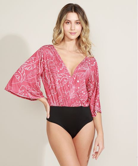 Body-Feminino-Estampado-de-Folhagens-Manga-Ampla-Decote-V--Vermelho-9960083-Vermelho_1