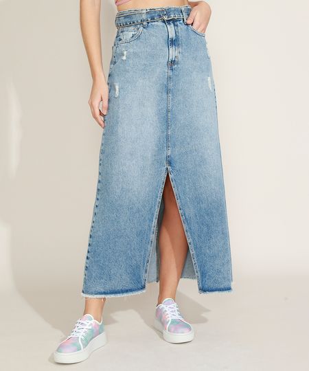 Saia-Jeans-Feminina-Longa-com-Fenda-com-Puidos-e-Cinto-Azul-Medio-9963964-Azul_Medio_1 Saia-Jeans-Feminina-Longa-com-Fenda-com-Puidos-e-Cinto-Azul-Medio-9963964-Azul_Medio_1