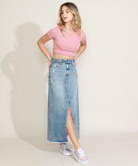 Saia-Jeans-Feminina-Longa-com-Fenda-com-Puidos-e-Cinto-Azul-Medio-9963964-Azul_Medio_3