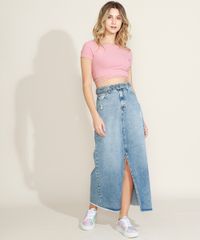 Saia-Jeans-Feminina-Longa-com-Fenda-com-Puidos-e-Cinto-Azul-Medio-9963964-Azul_Medio_5