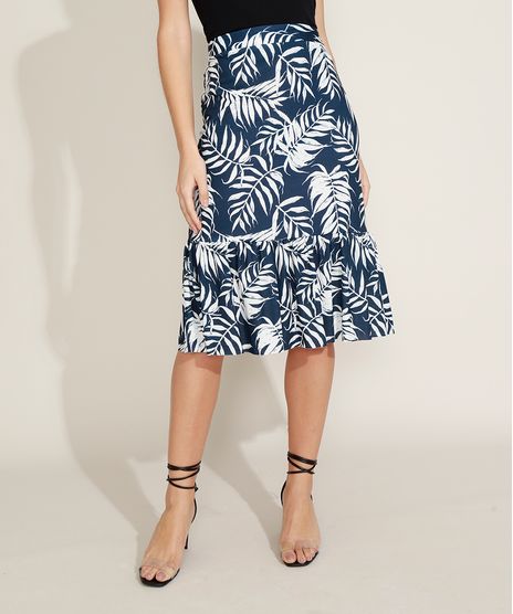 Saia-Feminina-Midi-Estampada-Floral-com-Cinto-Azul-Marinho-9960089-Azul_Marinho_1