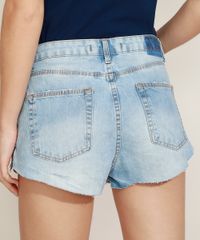 Short-Jeans-Feminino-Destroyed-Cintura-Alta-com-Ziper-na-lateral-Bolsos-Azul-Claro-9970188-Azul_Claro_2