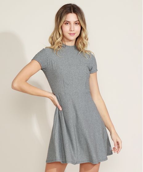 Vestido-Feminino-Estampado-Vichy-Manga-Curta-Gola-Alta-Preto-9960847-Preto_1