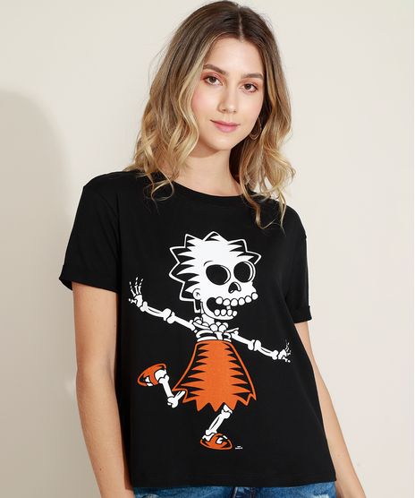 Blusa-Feminina-Lisa-Simpsons-Caveira-Manga-Curta-Decote-Redondo-Preta-9958060-Preto_1