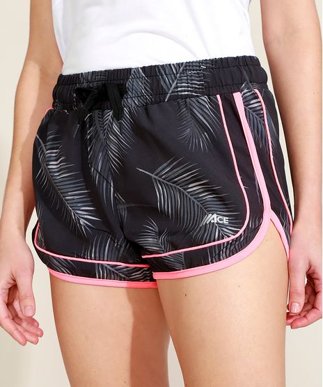 Short-Feminino-Esportivo-Ace-Running-Estampado-de-Folhagem-Preto-9945736-Preto_1