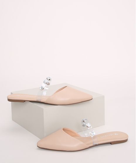 Mule-Feminino-Via-Uno-Bico-Fino-com-Tira-de-Vinil-e-Strass-Bege-Claro-9970840-Bege_Claro_1