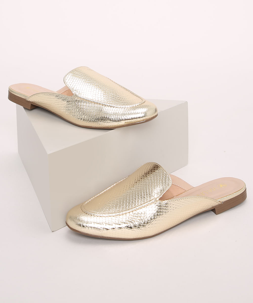 mule feminino dourado