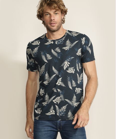 Camiseta-Masculina-Estampada-de-Folhas-Manga-Curta-Gola-Careca-Azul-Marinho-9946389-Azul_Marinho_1