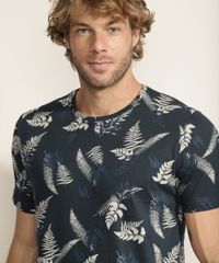 Camiseta-Masculina-Estampada-de-Folhas-Manga-Curta-Gola-Careca-Azul-Marinho-9946389-Azul_Marinho_4