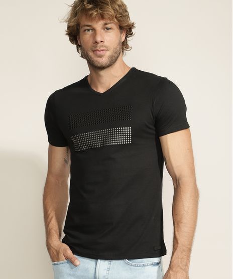 Camiseta-Masculina-Estampa-Geometrica-Metalizada-Manga-Curta--Gola-Careca-Preta-9965803-Preto_1
