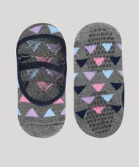 Meia-Sapatilha-Feminina-Atoalhada-Antiderrapante-Estampada-de-Triangulos-Cinza-Mescla-Escuro-9965168-Cinza_Mescla_Escuro_1