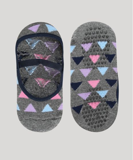 Meia-Sapatilha-Feminina-Atoalhada-Antiderrapante-Estampada-de-Triangulos-Cinza-Mescla-Escuro-9965168-Cinza_Mescla_Escuro_1