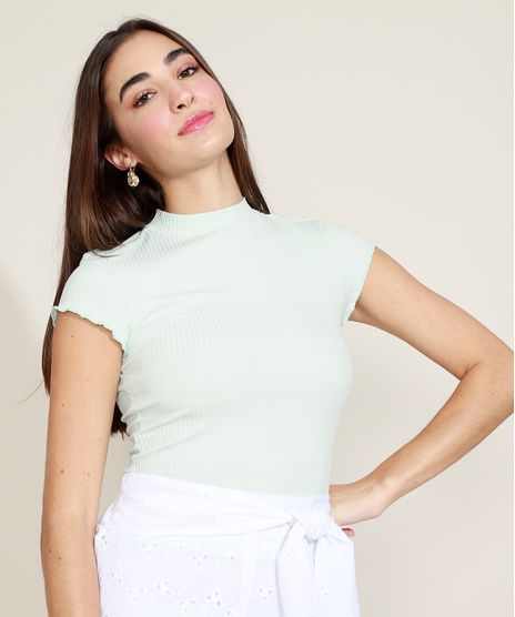 Blusa-Feminina-Canelada-com-Frufru-Manga-Curta-Gola-Alta-Verde-Claro-9943282-Verde_Claro_1_1