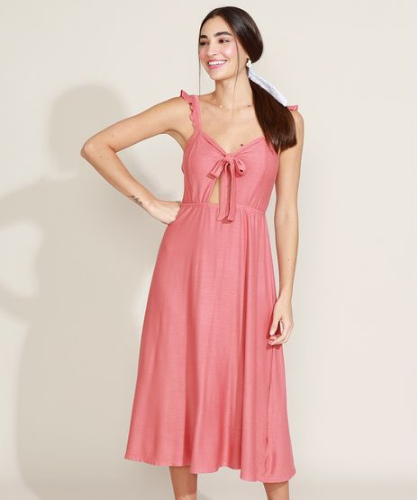 Vestido-Feminino-Midi-com-Laco-Alca-Fina-com-Babados-Decote-V-Rosa-9963858-Rosa_1