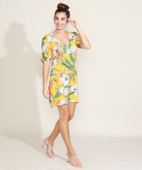 Vestido-Feminino-Estampado-Floral-Manga-Curta-Bufante-Decote-V-Amarelo-9970242-Amarelo_3