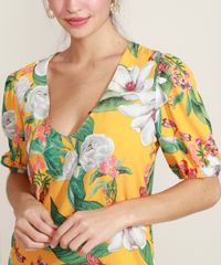 Vestido-Feminino-Estampado-Floral-Manga-Curta-Bufante-Decote-V-Amarelo-9970242-Amarelo_6