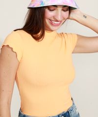 Blusa-Feminina-Canelada-com-Frufru-Manga-Curta-Gola-Alta-Laranja-Claro-9943282-Laranja_Claro_4