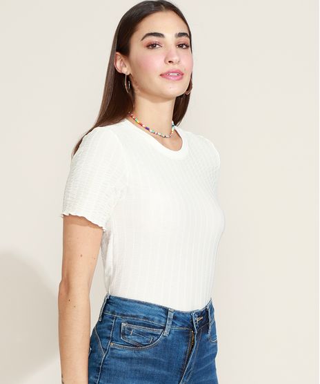 Blusa-Feminina-Canelada-com-Lastex-Manga-Curta-Decote-Redondo-Off-White-9960742-Off_White_1