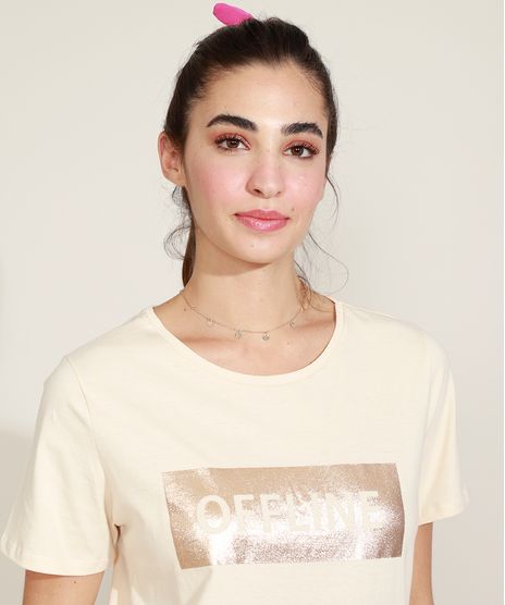 Blusa-Feminino--Offline--com-Foil-Metalizado-Manga-Curta-Decote-Redondo-Bege-Claro-9968001-Bege_Claro_1