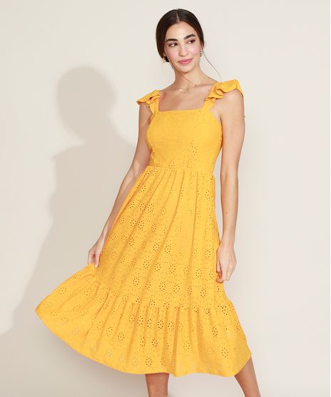Vestido-Feminino-Midi-em-Laise-Alca-Media-com-Babados-Mostarda-9968977-Mostarda_1