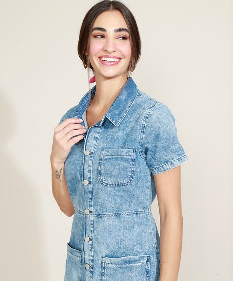 Vestido-Jeans-Feminino-com-Botoes-Manga-Curta-Gola-Esporte-Azul-Claro-9964764-Azul_Claro_1