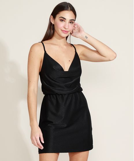 Vestido-Feminino-Curto-com-Brilho-Alca-Fina-Gola-Degage-Preta-9960971-Preto_1
