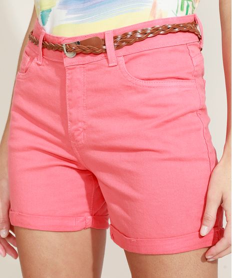Short-de-Sarja-Feminino-Midi-Cintura-Alta-Barra-Dobrada-com-Cinto-Coral-9966719-Coral_1