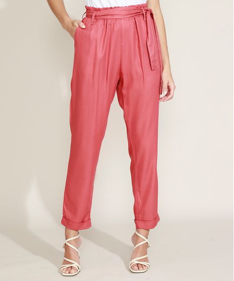 Calca-Feminina-Clochard-Cintura-Super-Alta-com-Faixa-para-Amarrar-e-Bolsos-Rosa-Escuro-9949334-Rosa_Escuro_1
