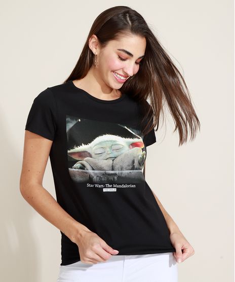 Blusa-Feminina-Baby-Yoda-Mandalorian-Star-Wars-Manga-Curta-Decote-Redondo-Preta-9970253-Preto_1