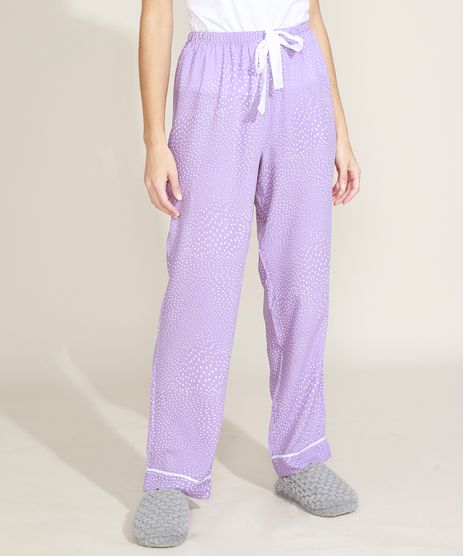 Calca-Feminina-Pijama-Estampada-de-Poa-Cintura-Media-com-Vies-e-Cordao-Lilas-9975181-Lilas_1